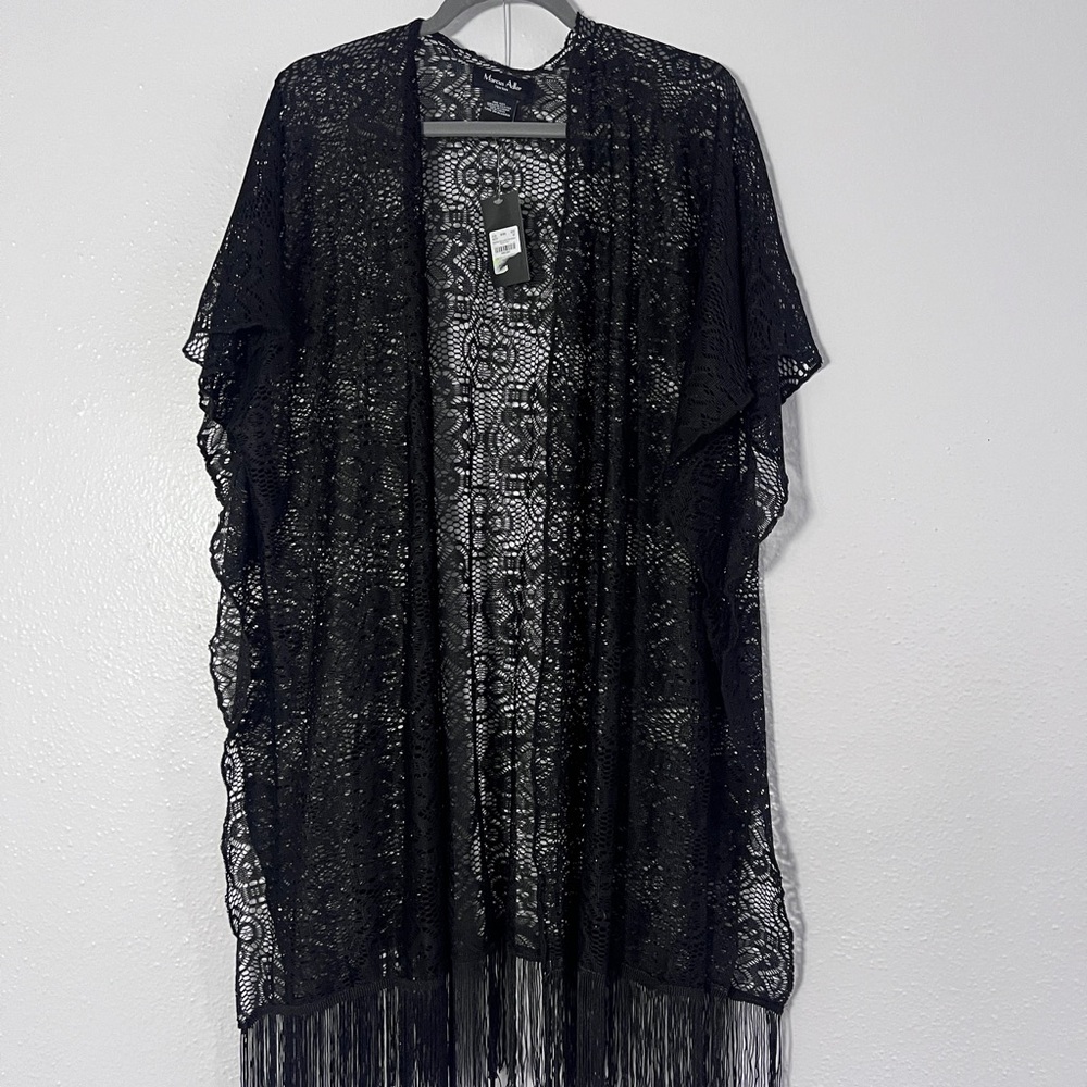 Black Lace Fringe Kimono Cardigan